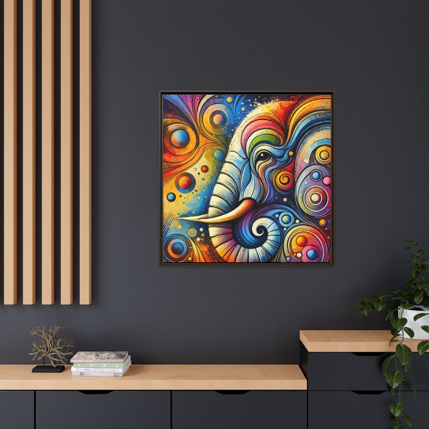 Modern Elephant Print Abstract Design Unique Framed Canvas Print African Wall Art Animal Lover Gift Nature Lover Decor 3 frame colors