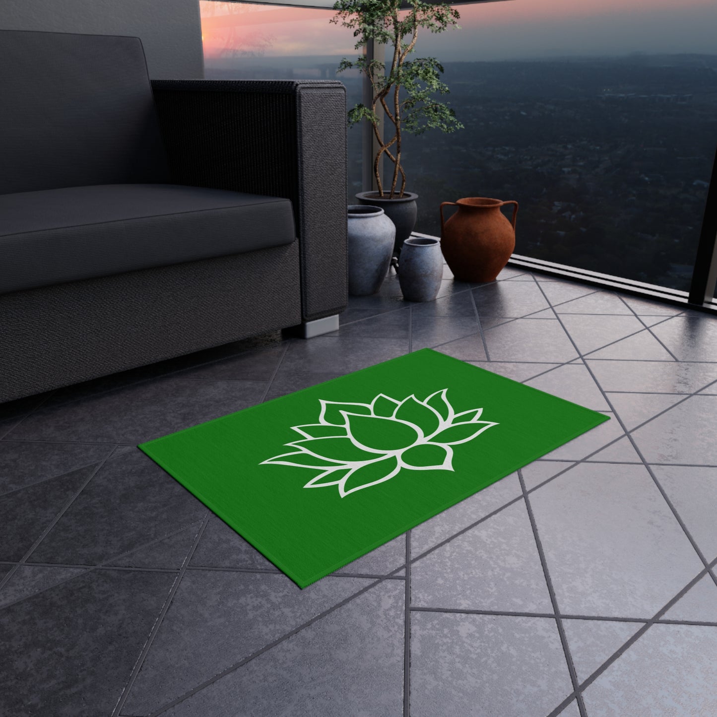 Zen Chenille Outdoor Rug with No-Skid Backing Cozy Lotus Blossom Outdoor Carpet Patio Decor Gazebo Rug Pool Area Decor Outdoor Kitchen Rug
