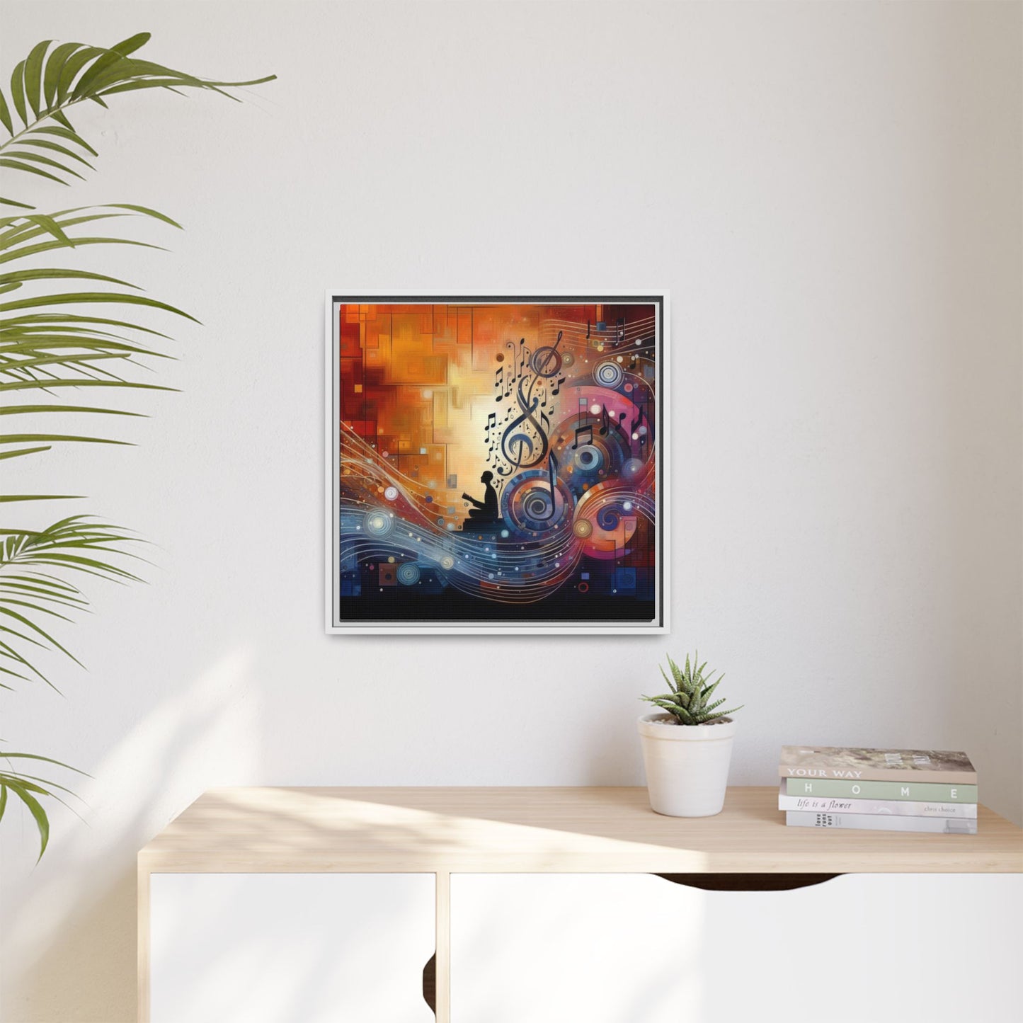 Modern Music-Themed Print Abstract Design Unique Framed Canvas Print Treble Clef Note Wall Art Music Lover Gift Decor 3 frame colors