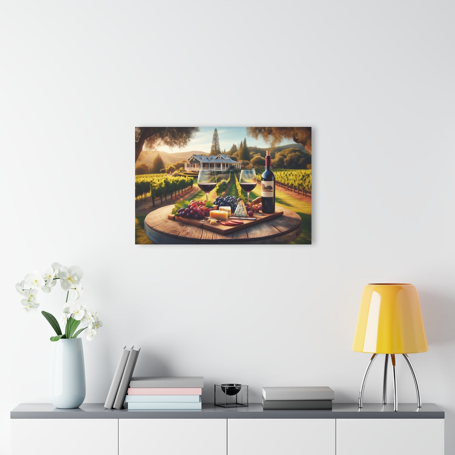Rustic Vineyard Design Acrylic Print with Charcuterie Nature Lover Wall Art Fruit and Cheese Gift Farm Artwork Modern Garden Home Decor