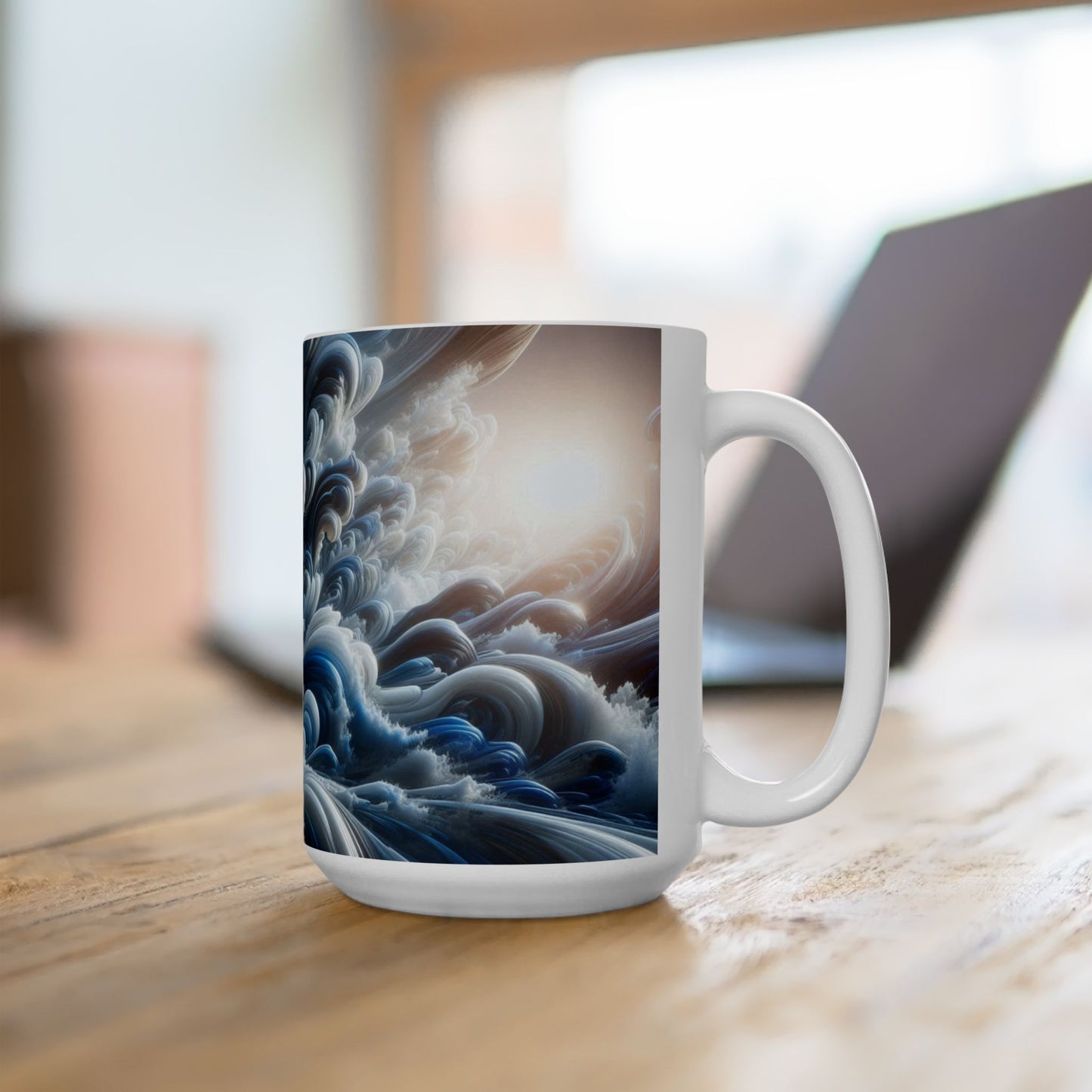 Ceramic Beach Theme Coffee Mug Modern Wave Design Mug Tea Cup Oceanic Swirl Design Salt Life Surfer Beachy Ceramic Mug