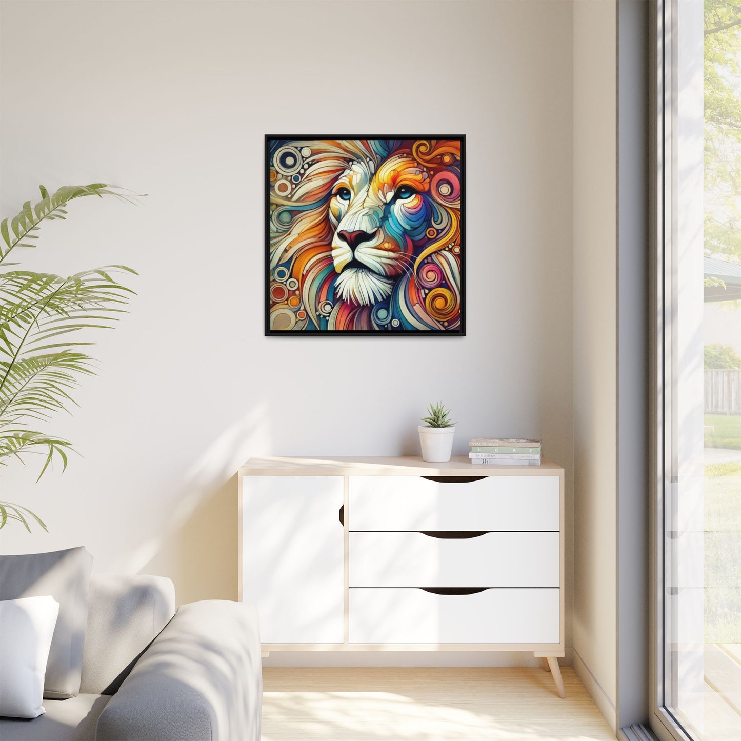 Modern Lion Print Abstract Design Unique Framed Canvas Print King of Jungle Wall Art Animal Lover Gift Nature Lover Decor 3 frame colors