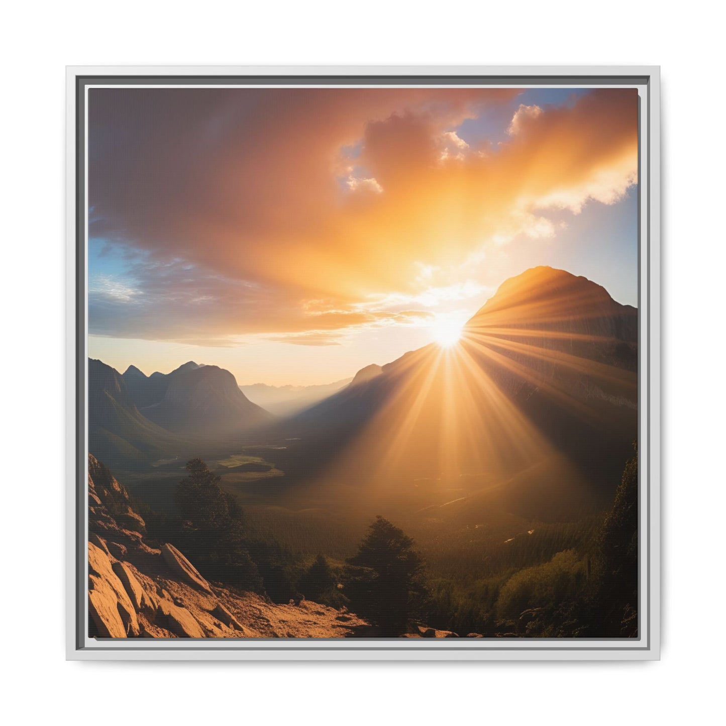 Sunrise in the Mountains Framed Canvas Wall Art Canyon Outdoors Vacation Gift Nature Lover Peaceful Zen Sunset Gift 3 frame colors