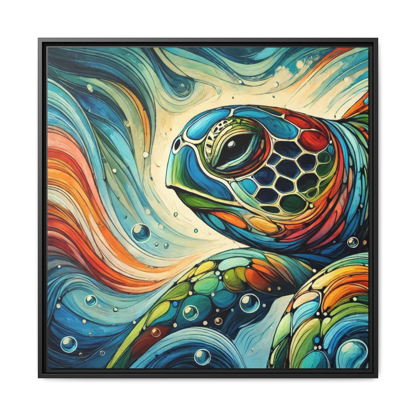 Modern Sea Turtle Print Abstract Design Unique Framed Canvas Print Oceanic Wall Art Animal Lover Gift Nature Lover Decor 3 frame colors