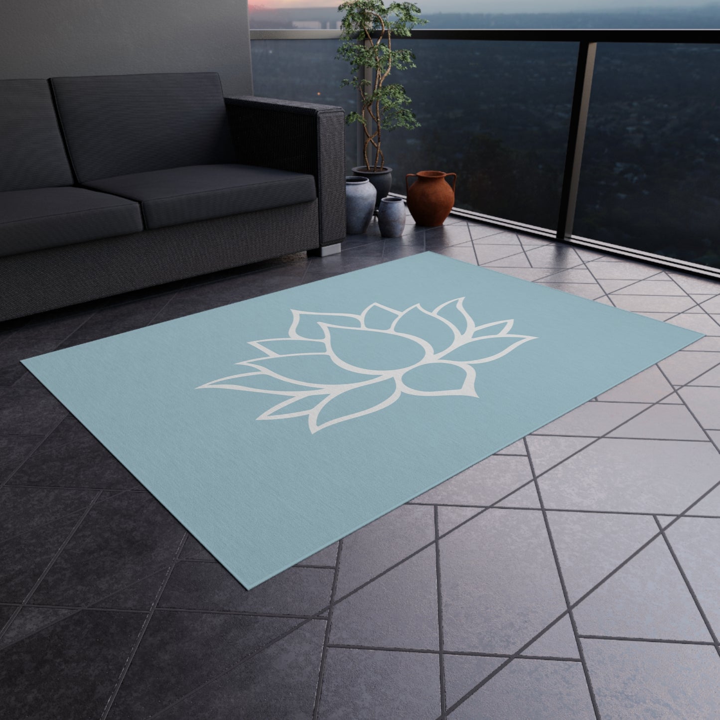 Zen Chenille Outdoor Rug with No-Skid Backing Cozy Lotus Blossom Outdoor Carpet Patio Decor Gazebo Rug Pool Area Decor Outdoor Kitchen Rug