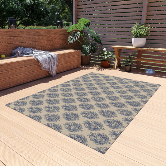 Chenille Print Pattern Outdoor Rug with No-Skid Backing Cozy Outdoor Carpet Patio Decor Gazebo Rug Pool Area Decor Outdoor Kitchen Carpet