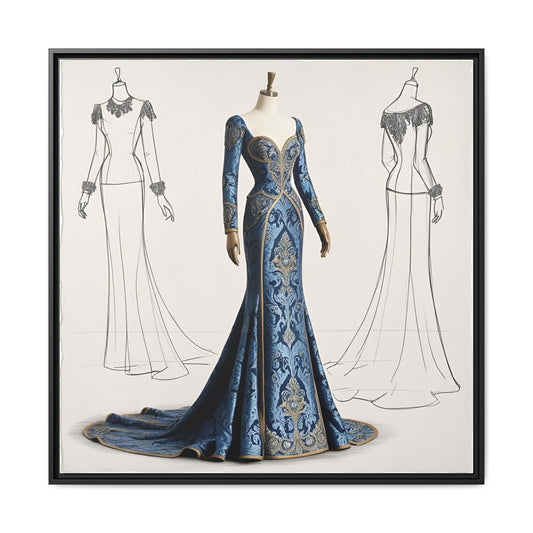 Fashion Formal Runway Dress Sketch Framed Canvas Print Wall Art Unique Fashion Designer Style Haute Couture Fashionista Decor 3 Frame Colors