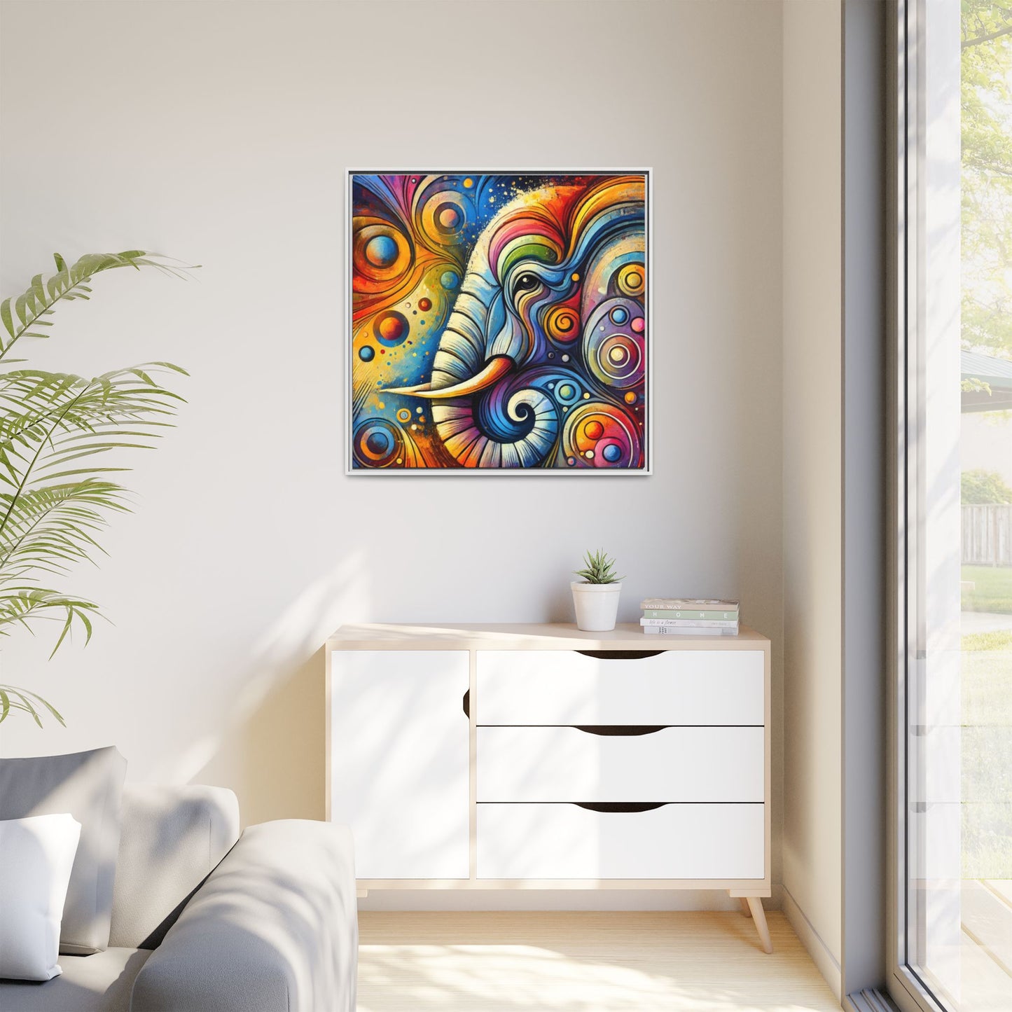 Modern Elephant Print Abstract Design Unique Framed Canvas Print African Wall Art Animal Lover Gift Nature Lover Decor 3 frame colors