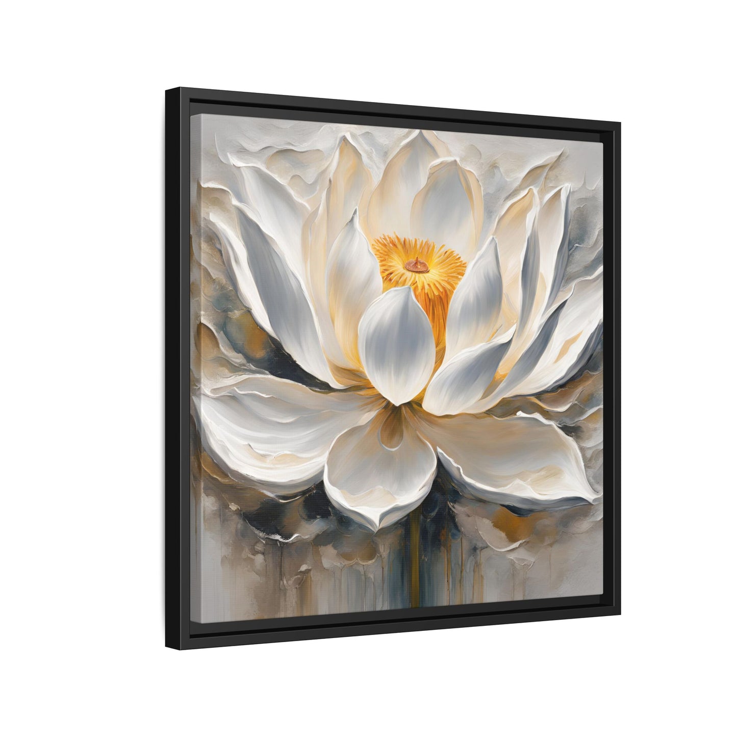 Modern Abstract Floral Design Unique Framed Canvas Wall Art White Lotus Gift Nature Lover Gift Garden Lover Gift 3 frame colors