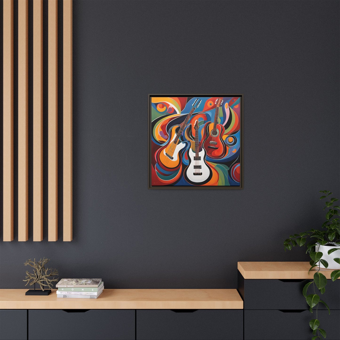 Modern Music-Themed Print Abstract Design Unique Framed Canvas Print Guitar Wall Art Music Lover Gift Decor 3 frame colors