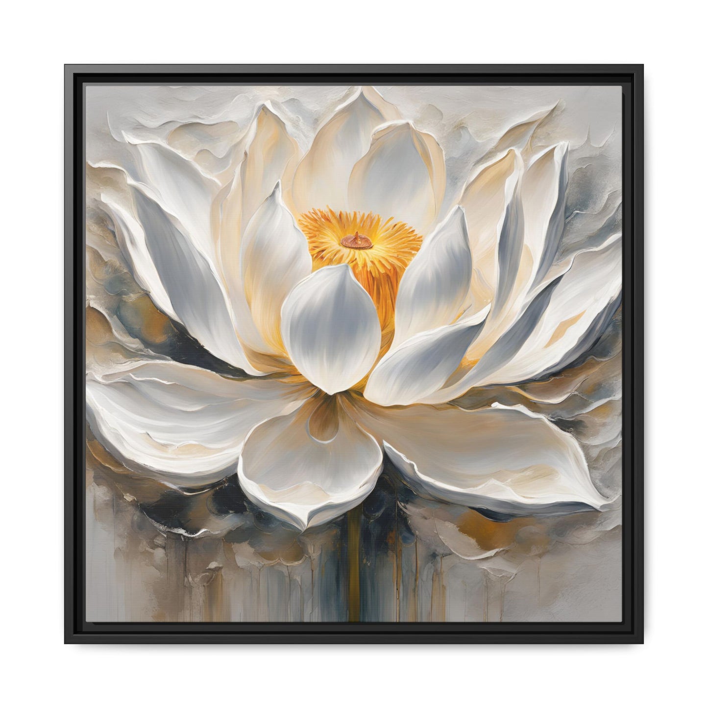Modern Abstract Floral Design Unique Framed Canvas Wall Art White Lotus Gift Nature Lover Gift Garden Lover Gift 3 frame colors