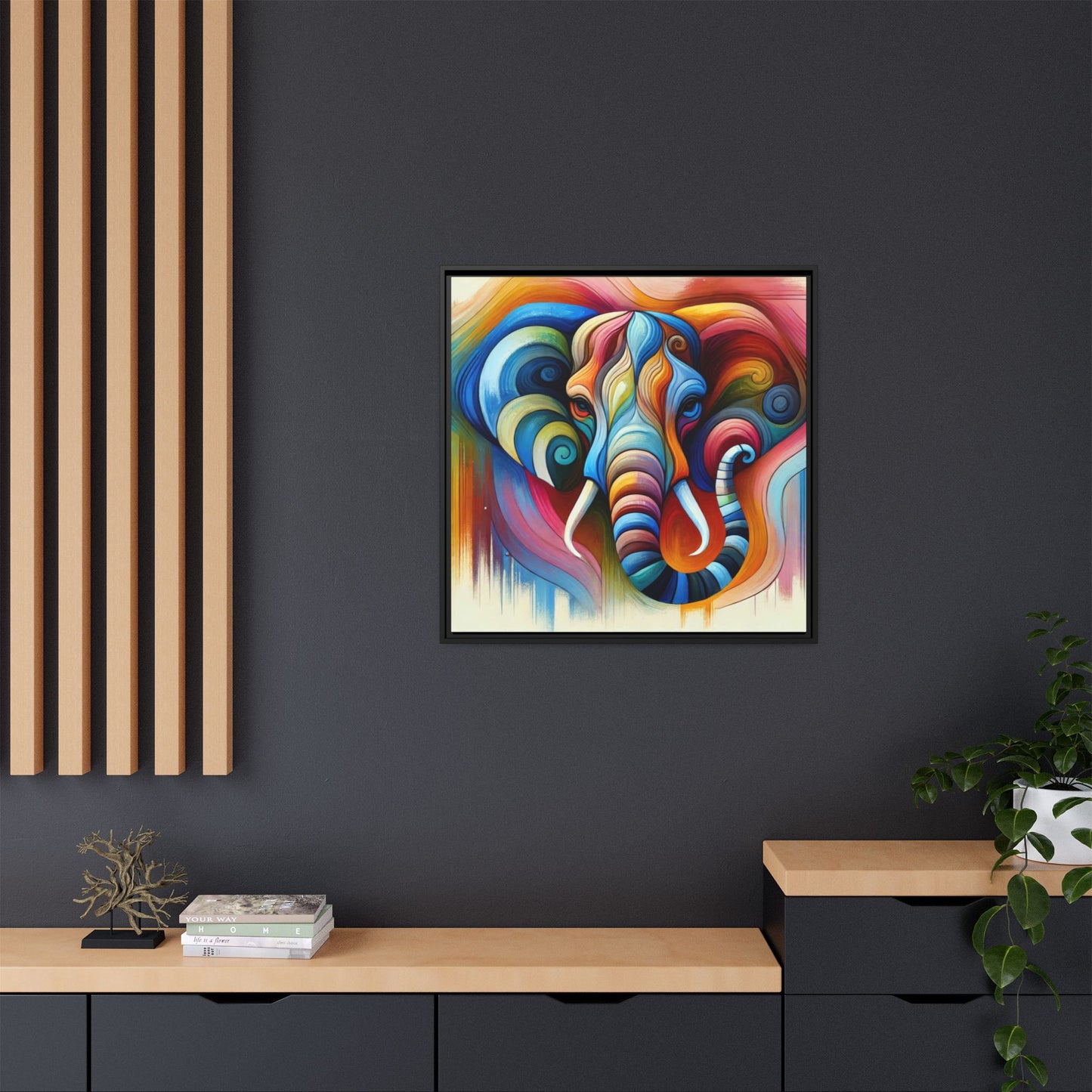 Modern Elephant Print Abstract Design Unique Framed Canvas Print African Wall Art Animal Lover Gift Nature Lover Decor 3 frame colors