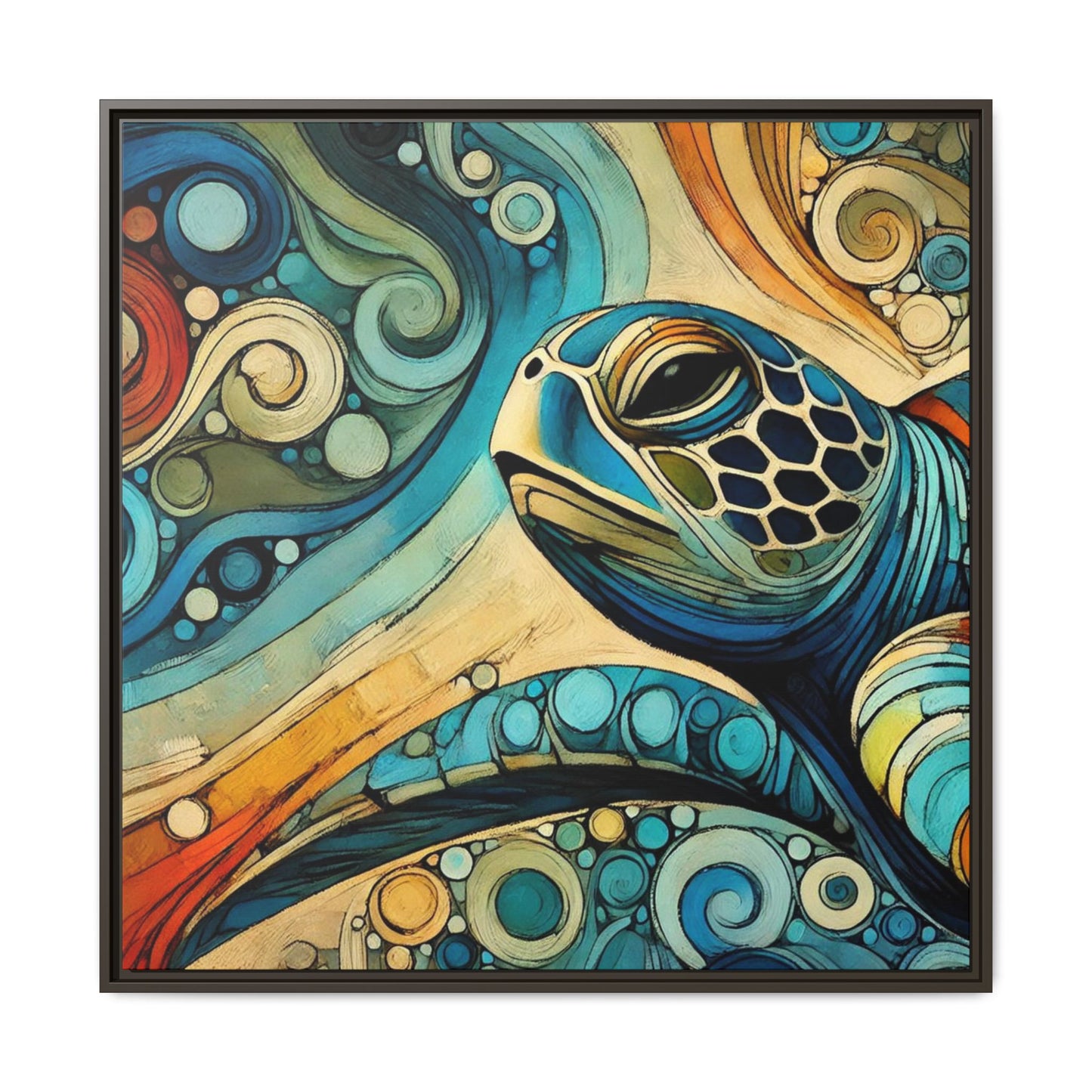Modern Sea Turtle Print Abstract Design Unique Framed Canvas Print Oceanic Wall Art Animal Lover Gift Nature Lover Decor 3 frame colors