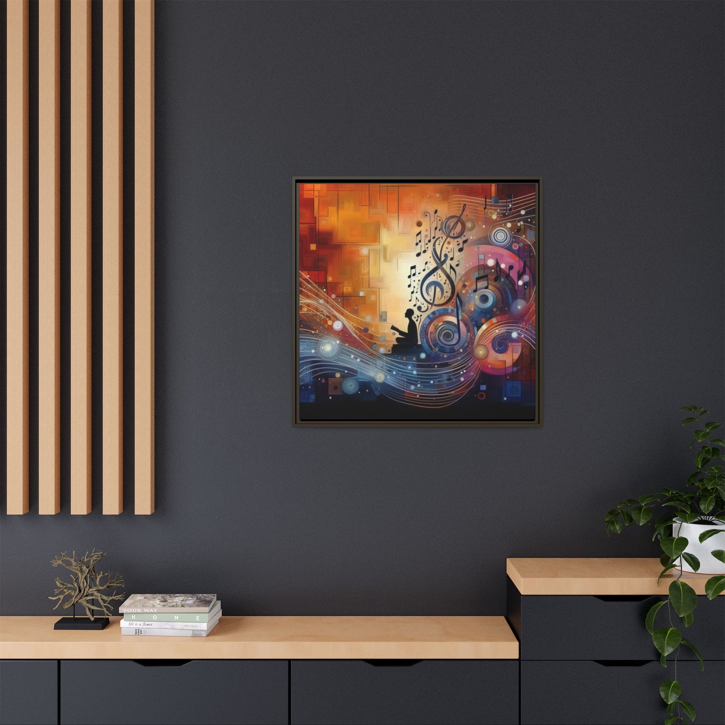 Modern Music-Themed Print Abstract Design Unique Framed Canvas Print Treble Clef Note Wall Art Music Lover Gift Decor 3 frame colors