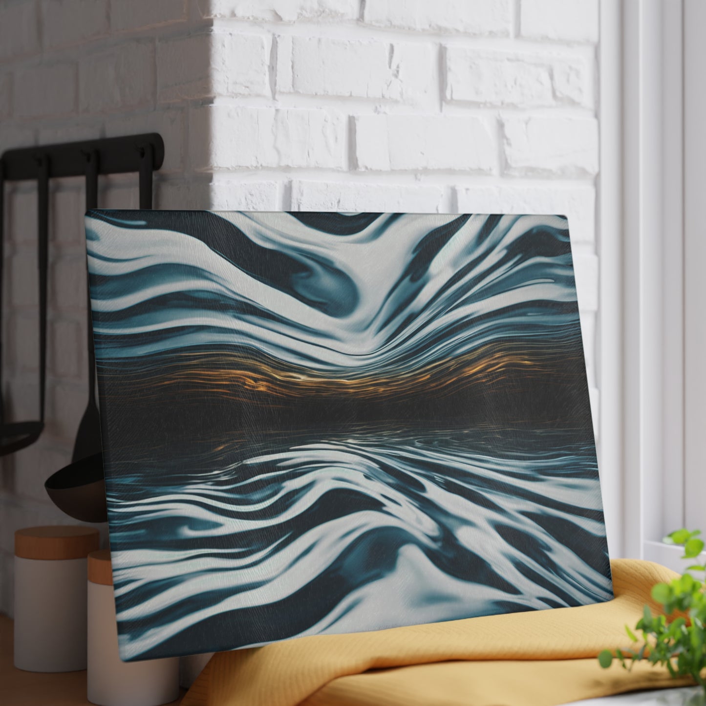 Beachy Kitchen Decor Glass Cutting Board Serving Tray with Ocean Wave Design Cutting Board Gift for Home Cook Fun Charcuterie Board