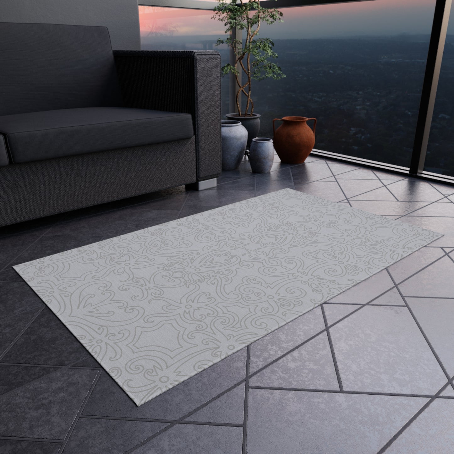 Chenille Outdoor Rug with No-Skid Backing Cozy Grey Outdoor Carpet Patio Decor Gazebo Rug Pool Area Decor Outdoor Kitchen Carpet
