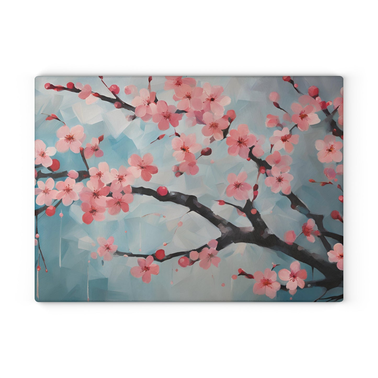Kitchen Decor Glass Cutting Board Serving Tray with Plum Blossom Design Cutting Board Gift for Home Cook Fun Floral Charcuterie Board