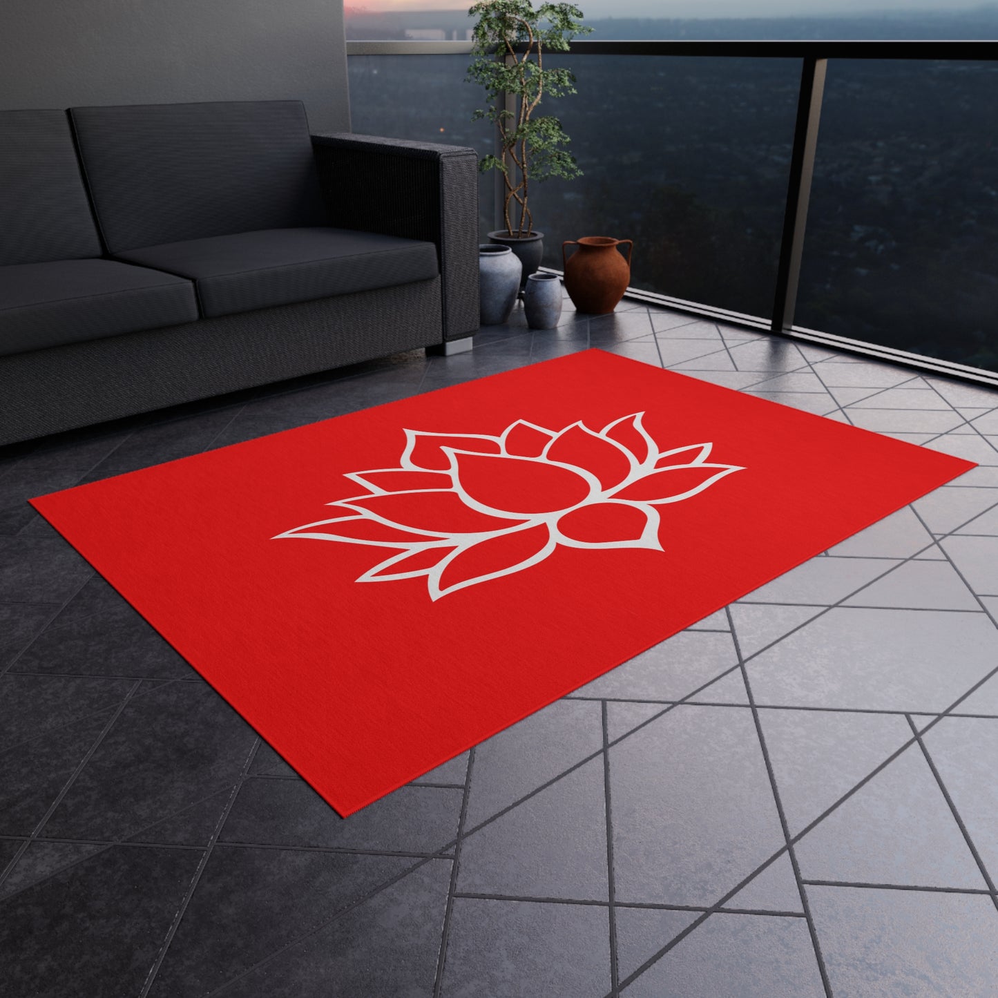 Zen Chenille Outdoor Rug with No-Skid Backing Cozy Outdoor Carpet Lotus Blossom Patio Decor Gazebo Rug Pool Area Decor Outdoor Kitchen Rug