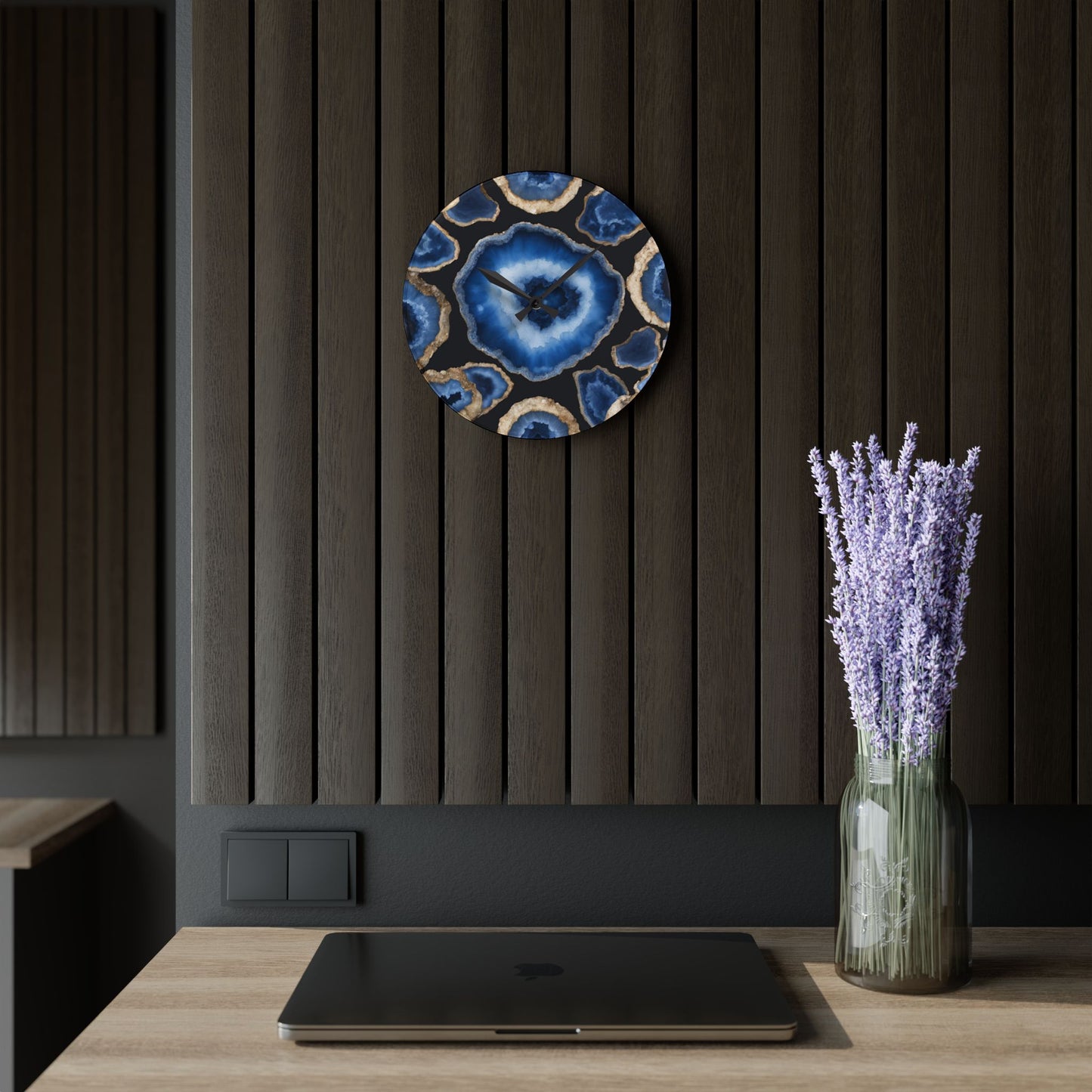 Blue Agate Crystal Geode Unique Design Acrylic Wall Clock Crystal Lover Gemologist Gift Nature Lover Rock Gift