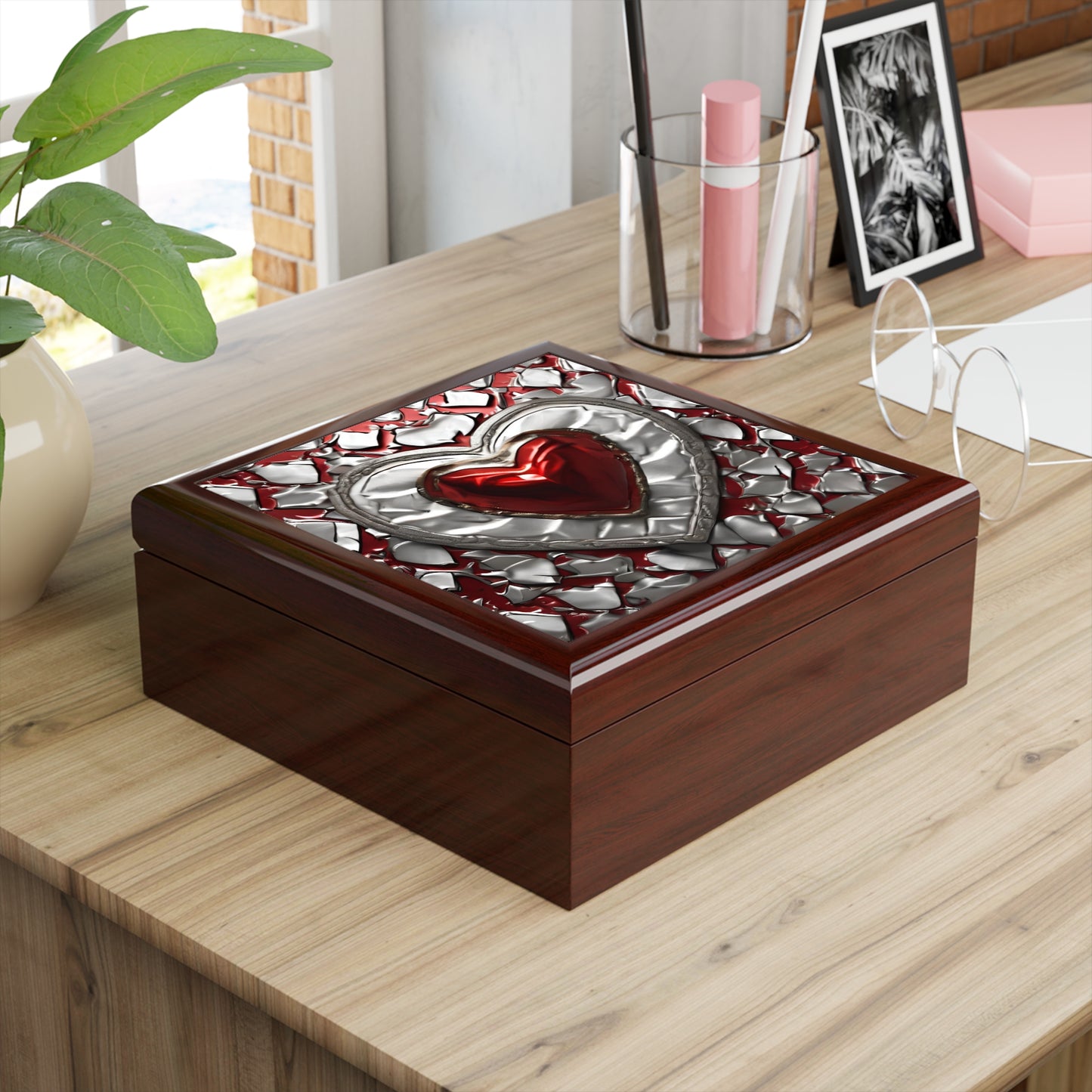 Unique Heart Art Print Design Jewelry Box Trinket Box Bedroom Dresser Decor Vanity Gift Box - 3 colors to choose from
