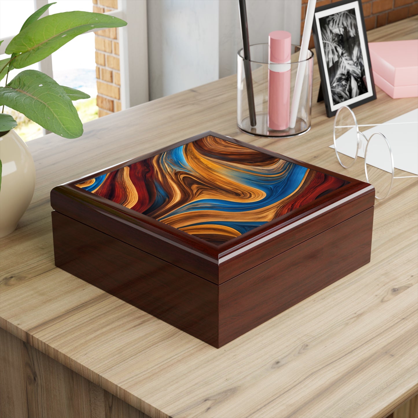 Unique Art Print Design Jewelry Box Trinket Box Bedroom Dresser Decor Vanity Gift Box - 3 colors to choose from