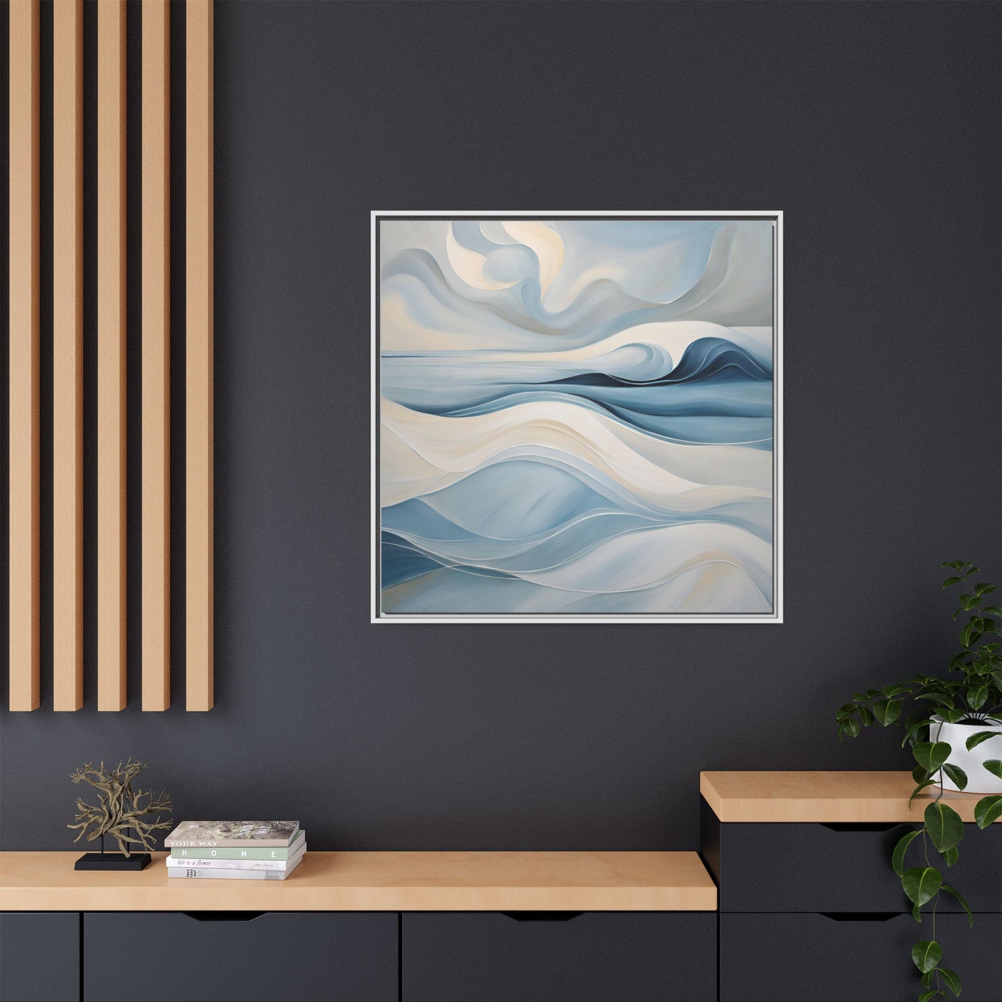 Modern Abstract Wave Design Unique Framed Canvas Wall Art Ocean Beach Gift Nature Lover Gift Underwater Sea Lover Gift 3 frame colors