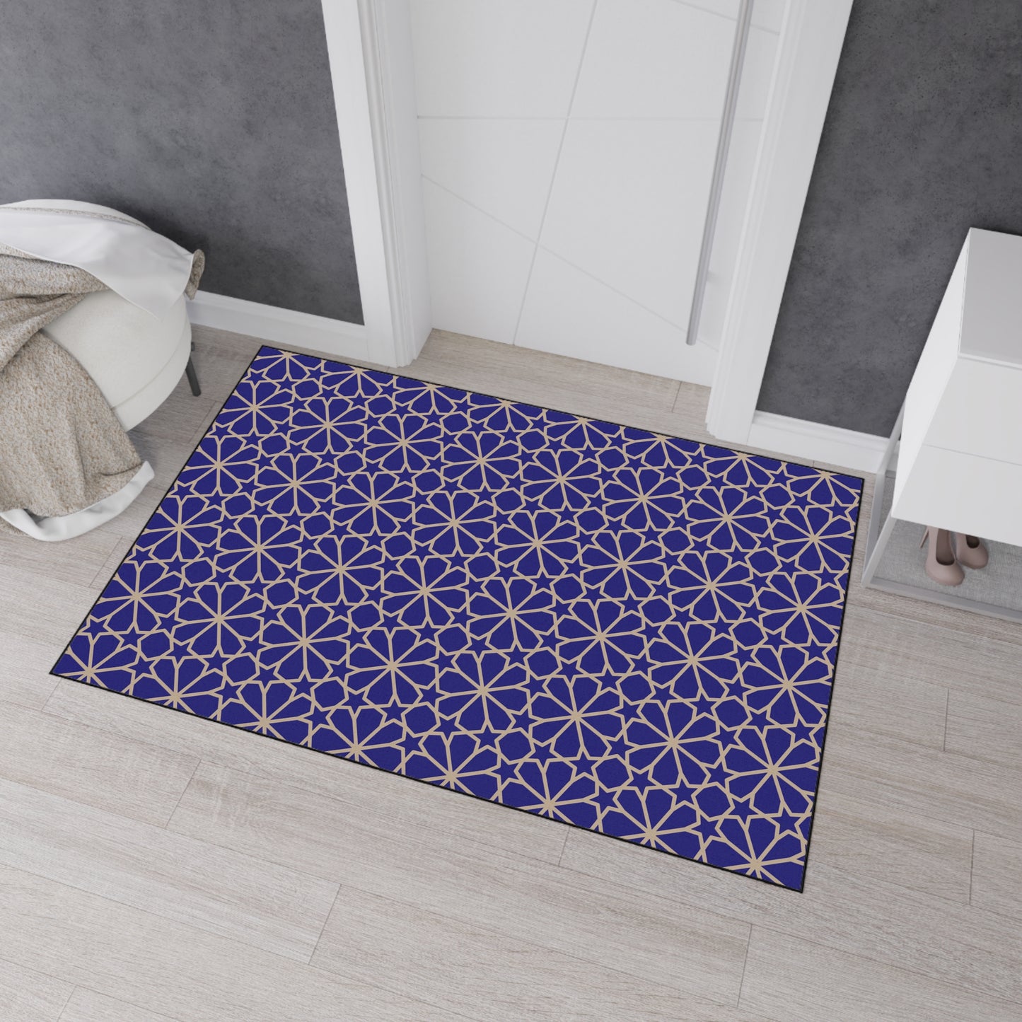 Decorative Heavy Duty Non-Slip Floor Mat Stylish Design Perfect for Entryway Kitchen Blue and Gold Geometric Floral Design Rug Bathroom Mat