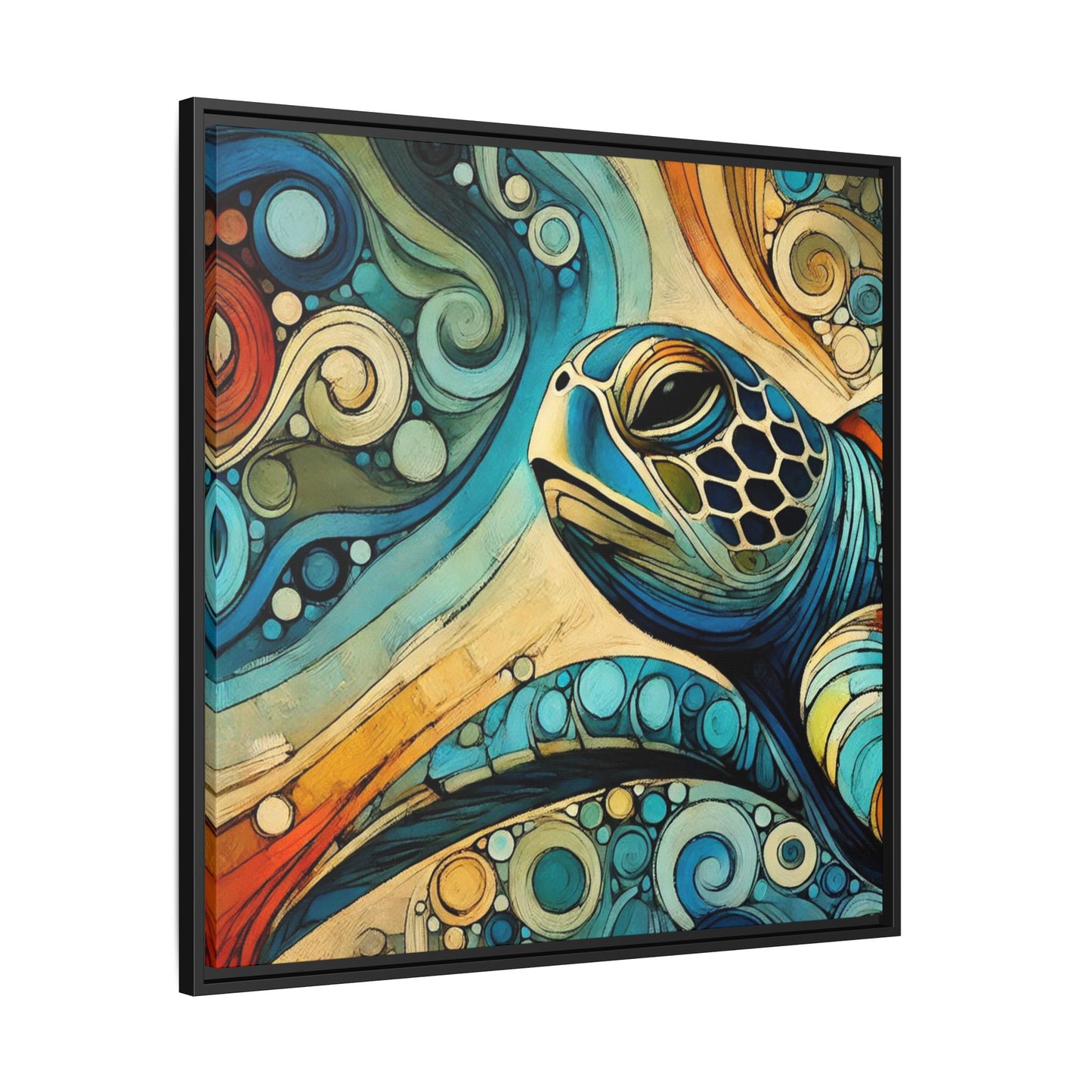 Modern Sea Turtle Print Abstract Design Unique Framed Canvas Print Oceanic Wall Art Animal Lover Gift Nature Lover Decor 3 frame colors