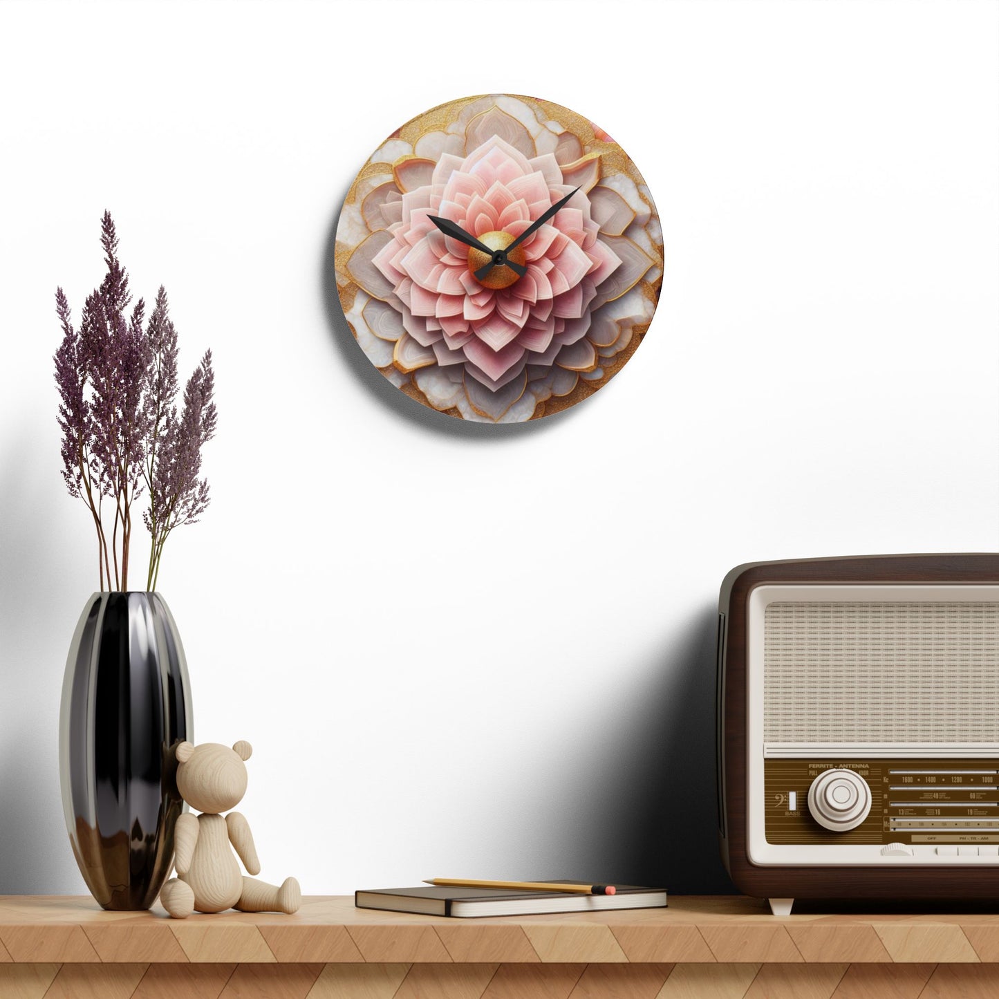 Acrylic Pink Stone-Look Floral Quartz Inspired Unique Design Acrylic Wall Clock Agate Crystal Lover Gemologist Gift Nature Lover Rock Gift