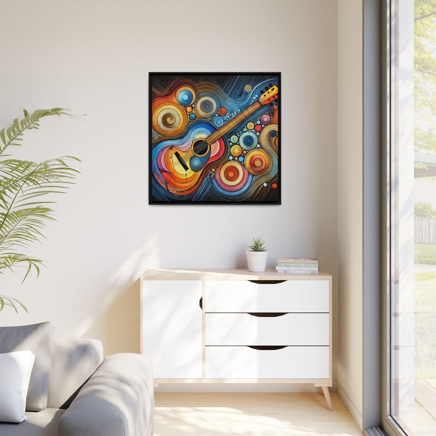 Modern Music-Themed Print Abstract Design Unique Framed Canvas Print Guitar Wall Art Music Lover Gift Decor 3 frame colors