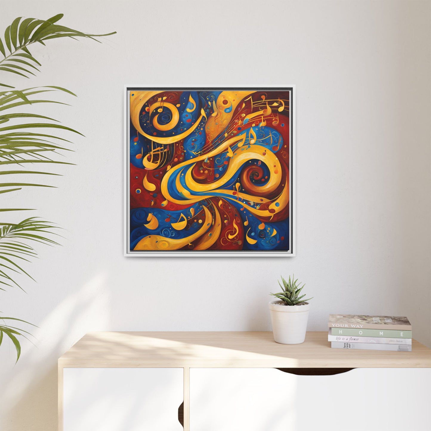 Modern Music-Themed Print Abstract Design Unique Framed Canvas Print Treble Clef Note Wall Art Music Lover Gift Decor 3 frame colors