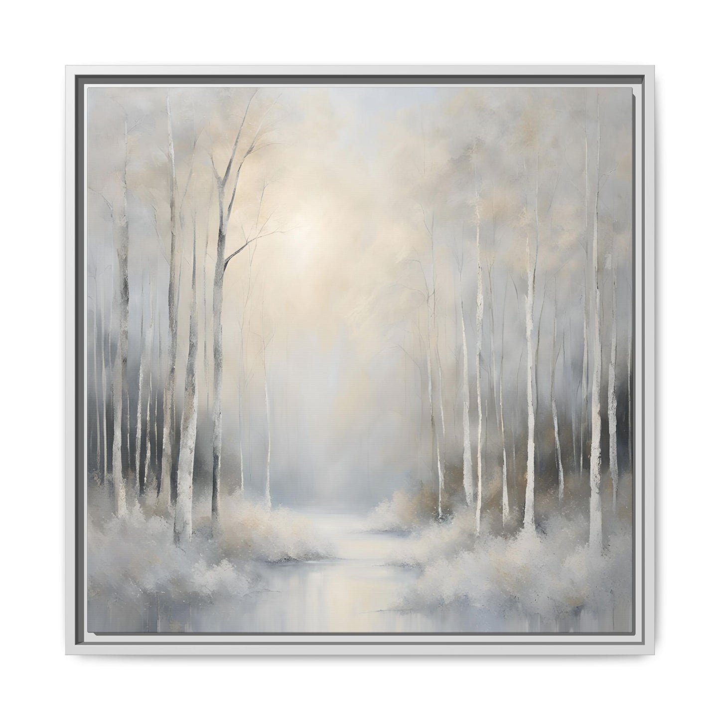 Modern Abstract White Forest Design Unique Framed Canvas Wall Art Ocean Beach Gift Nature Lover Gift 3 frame colors