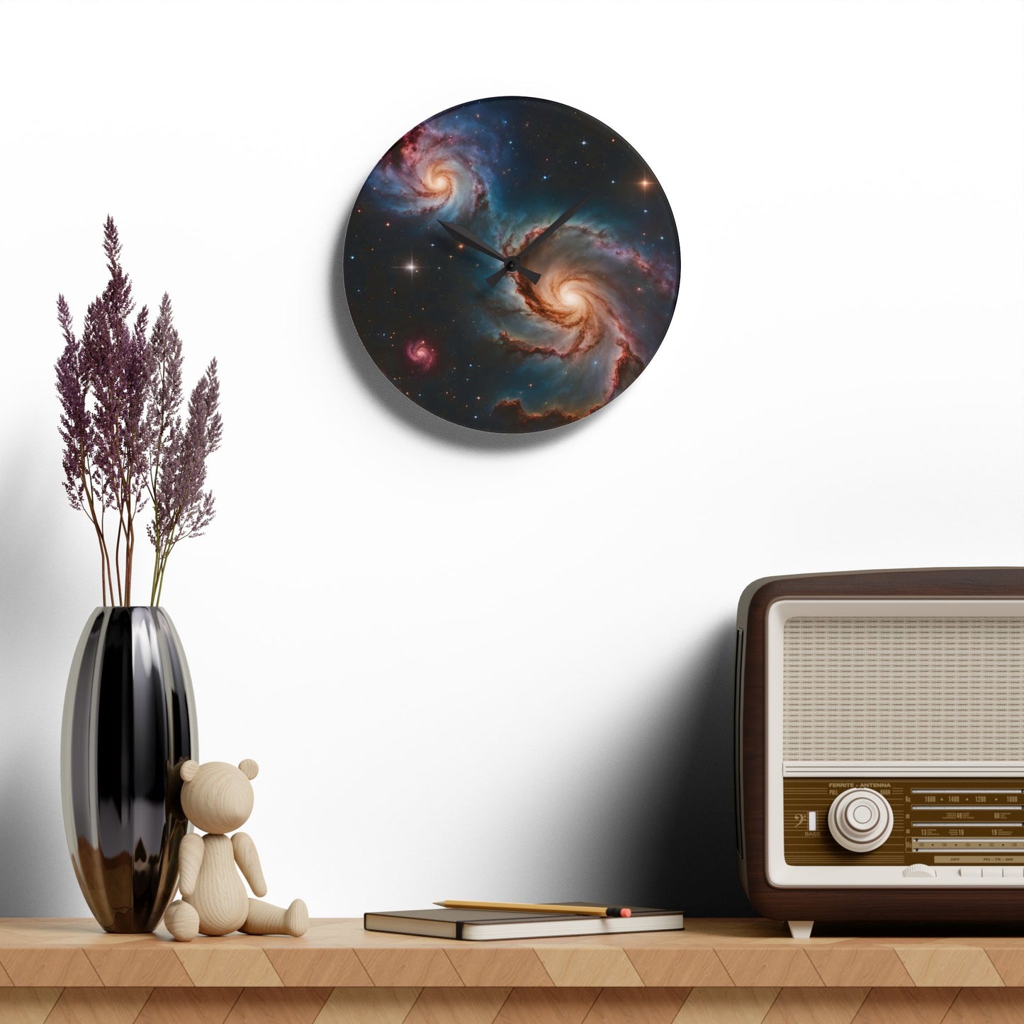 Celestial Deep Space Galaxy Design Acrylic Office Clock Unique Colorful Wall Clock for Kitchen or Living Room Outerspace Image Sci-Fi Gift