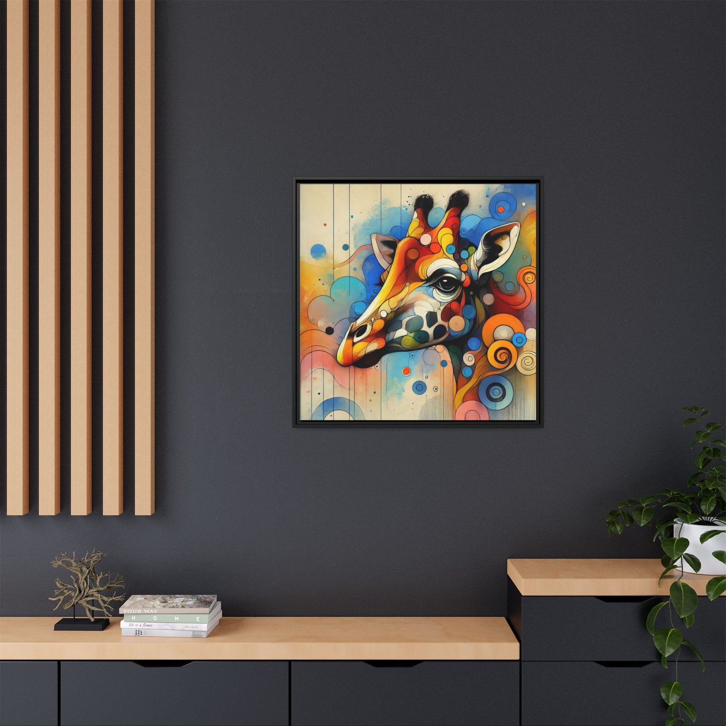 Modern Giraffe Print Abstract Design Unique Framed Canvas Print African Wall Art Animal Lover Gift Nature Lover Decor 3 frame colors