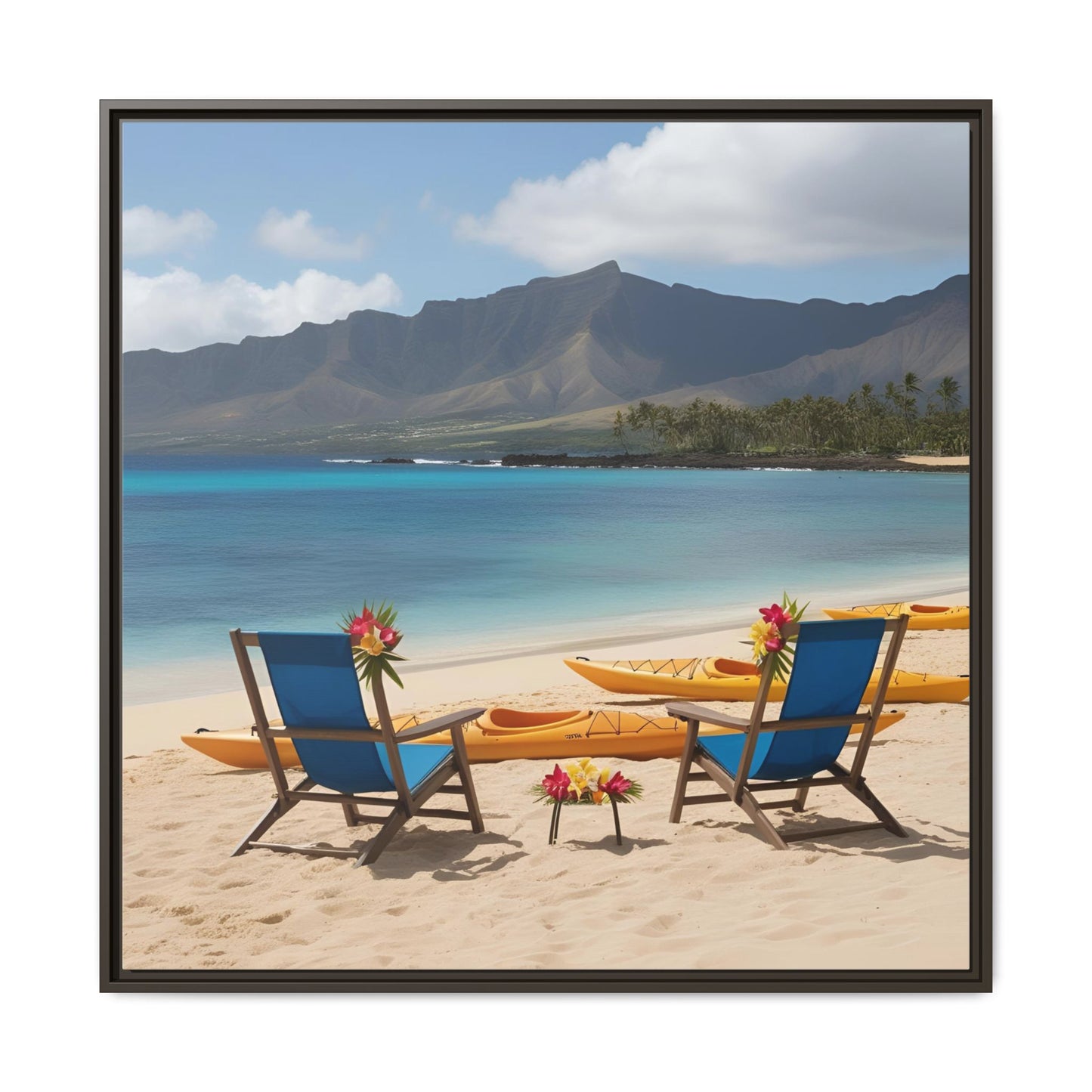 Chairs on the Beach Calm Sunny Day Framed Canvas Wall Art Beach Lover Vacation Oceanic Gift Nature Lover Peaceful Zen Gift 3 frame colors