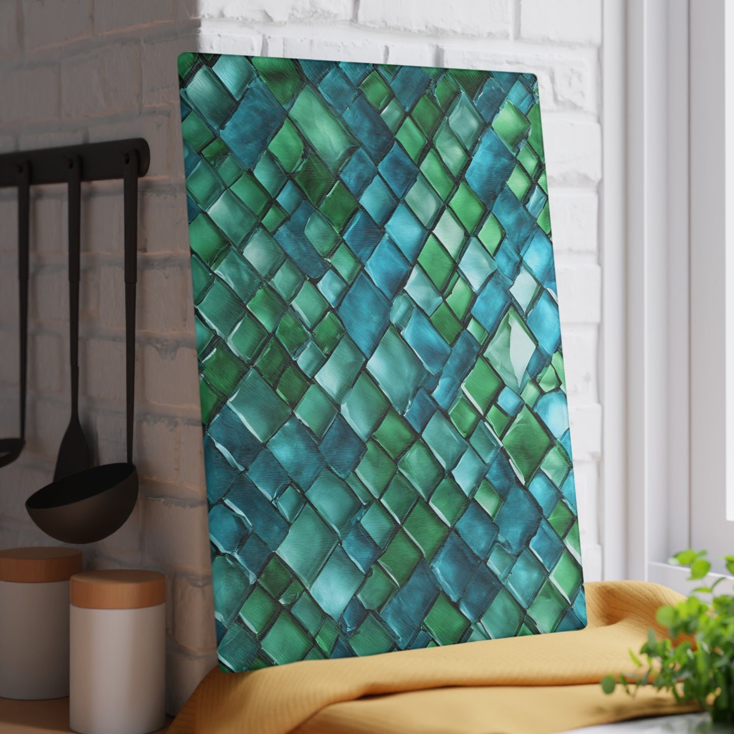 Kitchen Decor Glass Cutting Board Serving Tray with Glass Tile Design Cutting Board Gift for Home Cook Fun Glass Charcuterie Board
