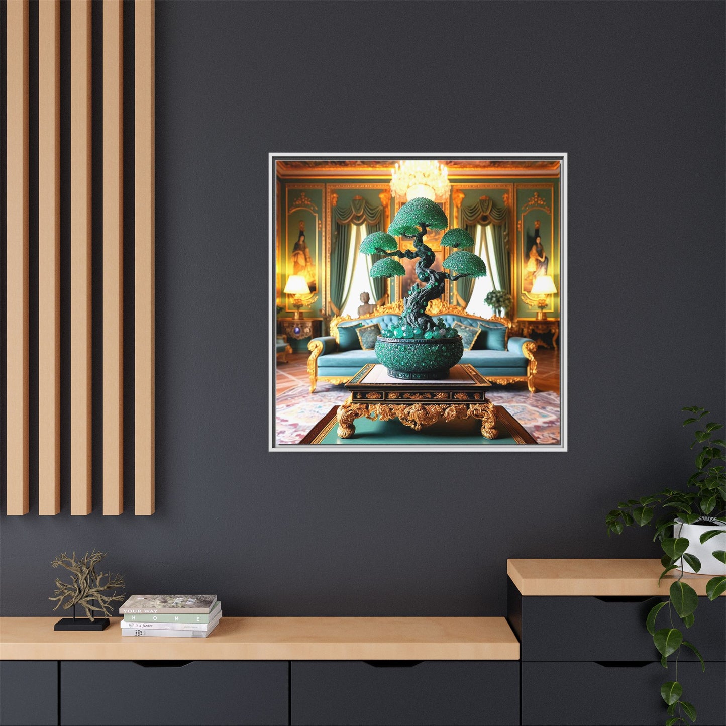 Bejeweled Bonzai Tree Framed Canvas Print Wall Art Unique Nature Lover Asian Art Gift Decor 3 Frame Colors