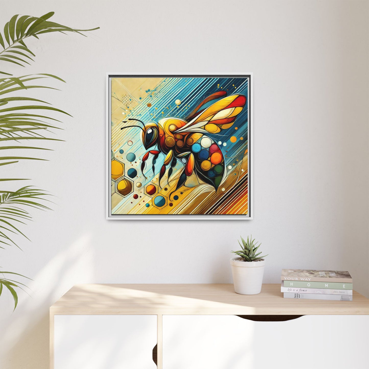 Modern Bee Print Abstract Design Unique Framed Canvas Print Insect Lover Wall Art Animal Lover Gift Nature Lover Decor 3 frame colors