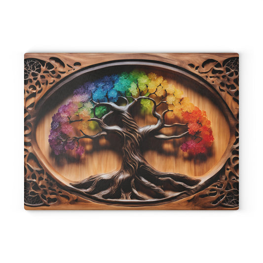 Glass Kitchen Decor Glass Cutting Board Serving Tray with Tree of Life Design Cutting Board Gift for Home Cook Glass Charcuterie Board