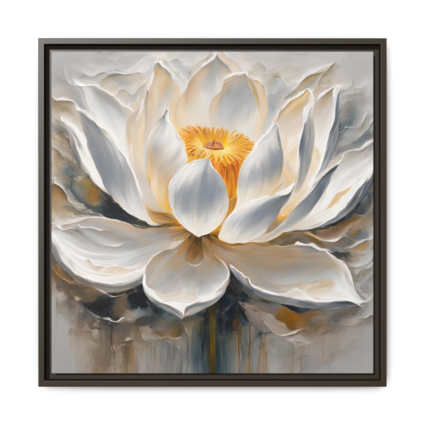 Modern Abstract Floral Design Unique Framed Canvas Wall Art White Lotus Gift Nature Lover Gift Garden Lover Gift 3 frame colors