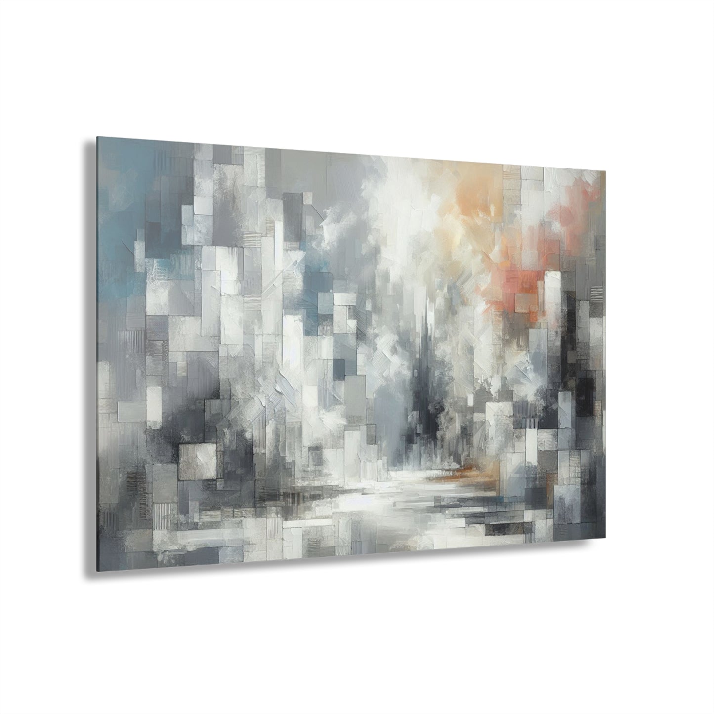 Abstract Modern Art Design Acrylic Print with French Cleat Downtown Art White Cityscape Nature Wall Art Relaxing Contemporary Artwork