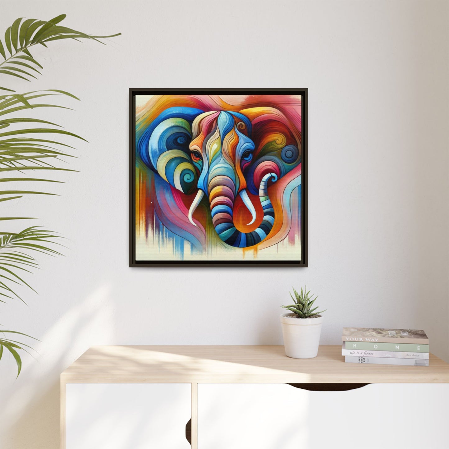 Modern Elephant Print Abstract Design Unique Framed Canvas Print African Wall Art Animal Lover Gift Nature Lover Decor 3 frame colors