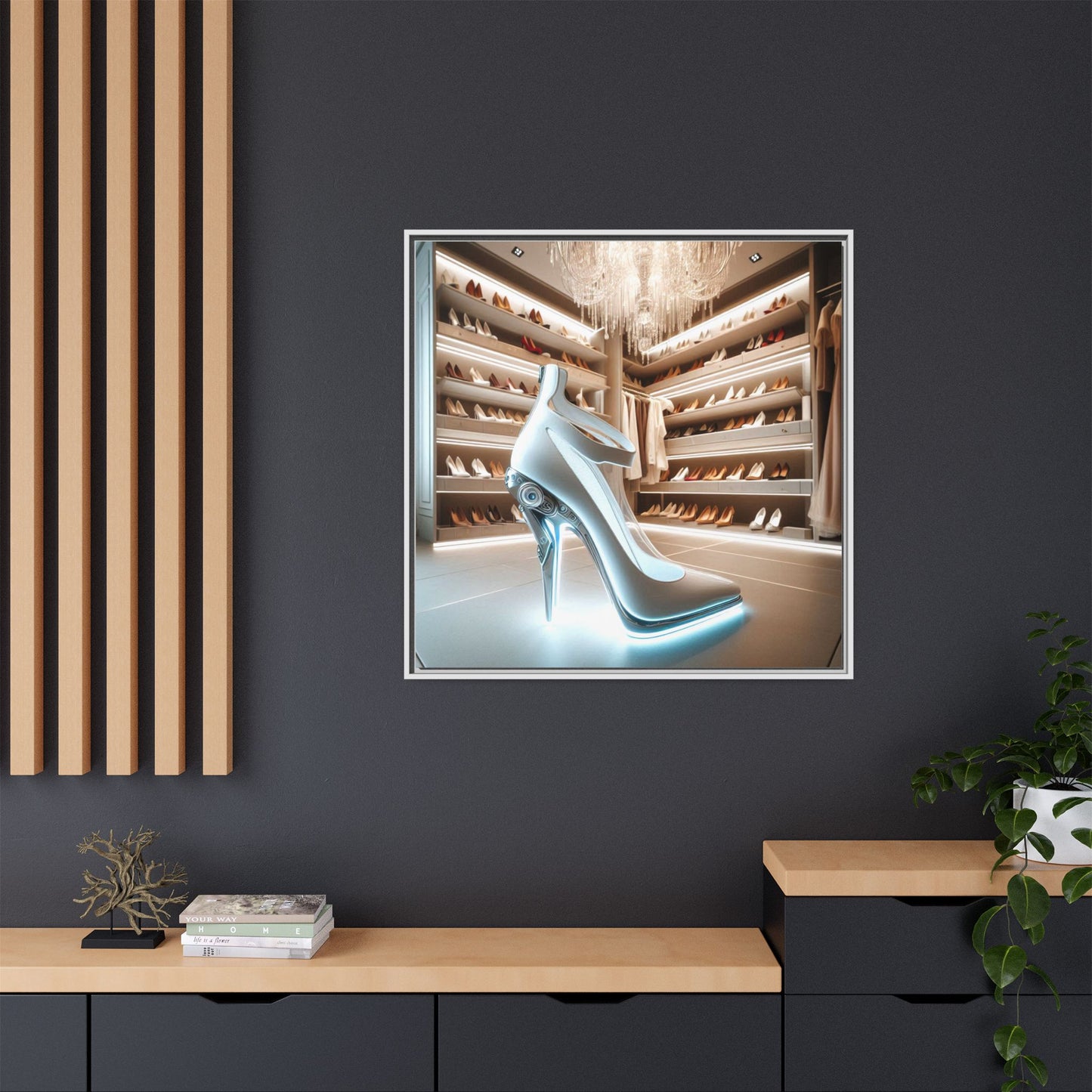 High Heel Shoe Framed Canvas Print Wall Art Unique Fashion Designer Style Haute Couture Shoe Lover Fashionista Gift Decor 3 Frame Colors
