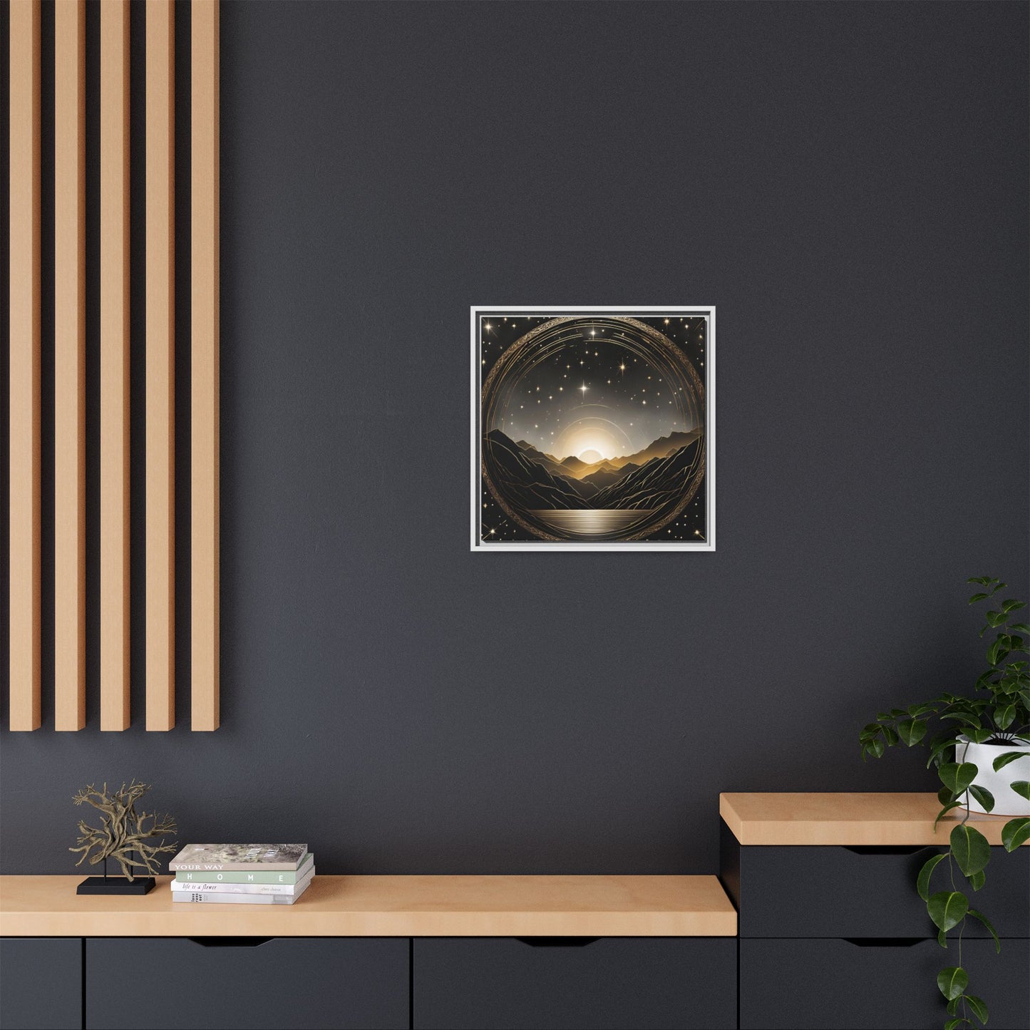 Boho Celestial Design Unique Framed Canvas Wall Art Sun and Stars Astrological Gift Nature Lover Gift Astronomy Gift 3 frame color choices