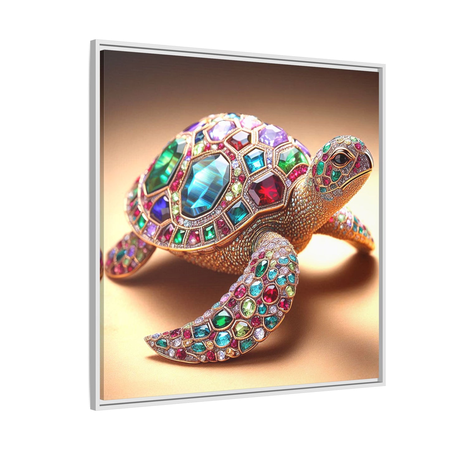 Bejeweled Turtle Framed Canvas Print Wall Art Unique Fashion Designer Haute Couture Fashionista Animal Lover Gift Decor 3 Frame Colors