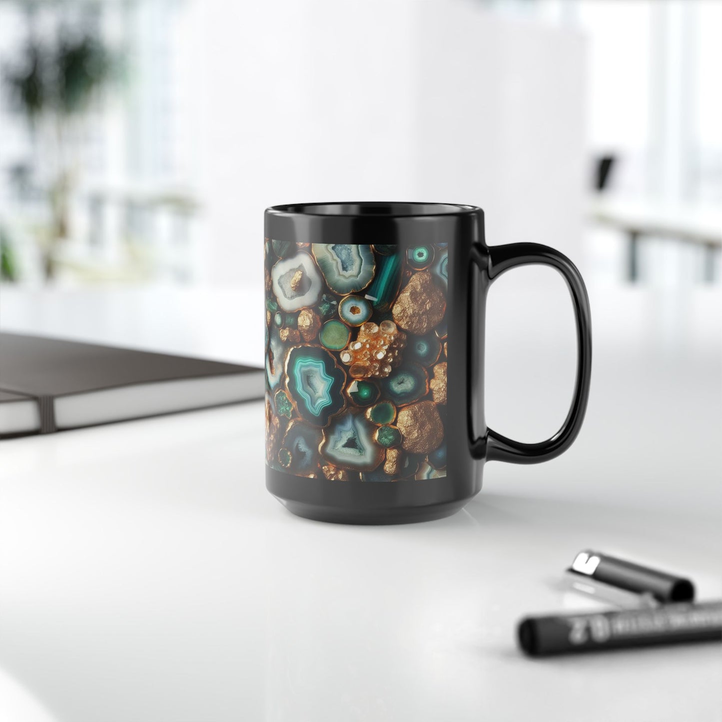 Ceramic Coffee Mug Quartz-Inspired Agate Image Nature Lover Ceramic Unique Colorful Teacup Geode Rock Gemstone Lover Ceramic 15 oz Mug