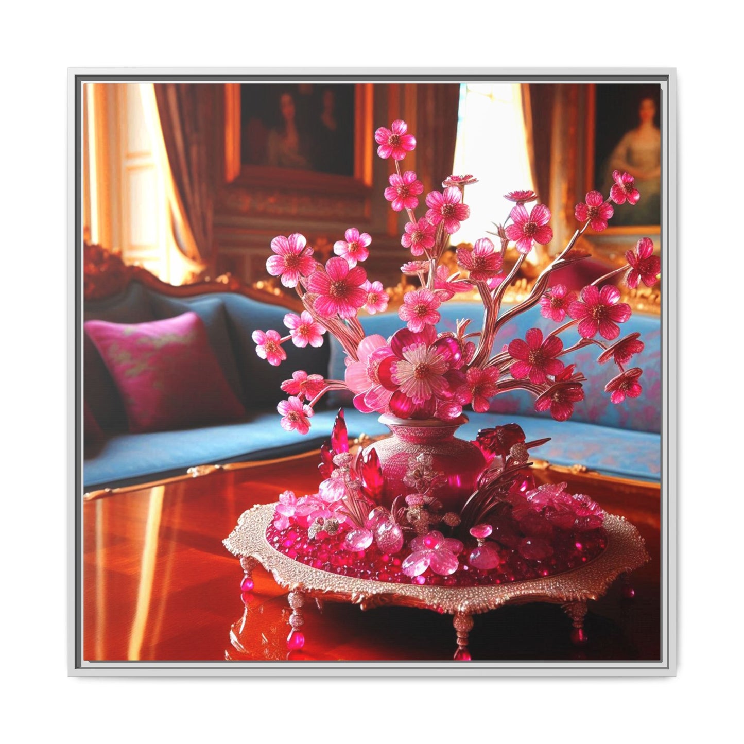 Pink Bejeweled Bonzai Tree Framed Canvas Print Wall Art Unique Nature Lover Asian Art Gift Decor 3 Frame Colors