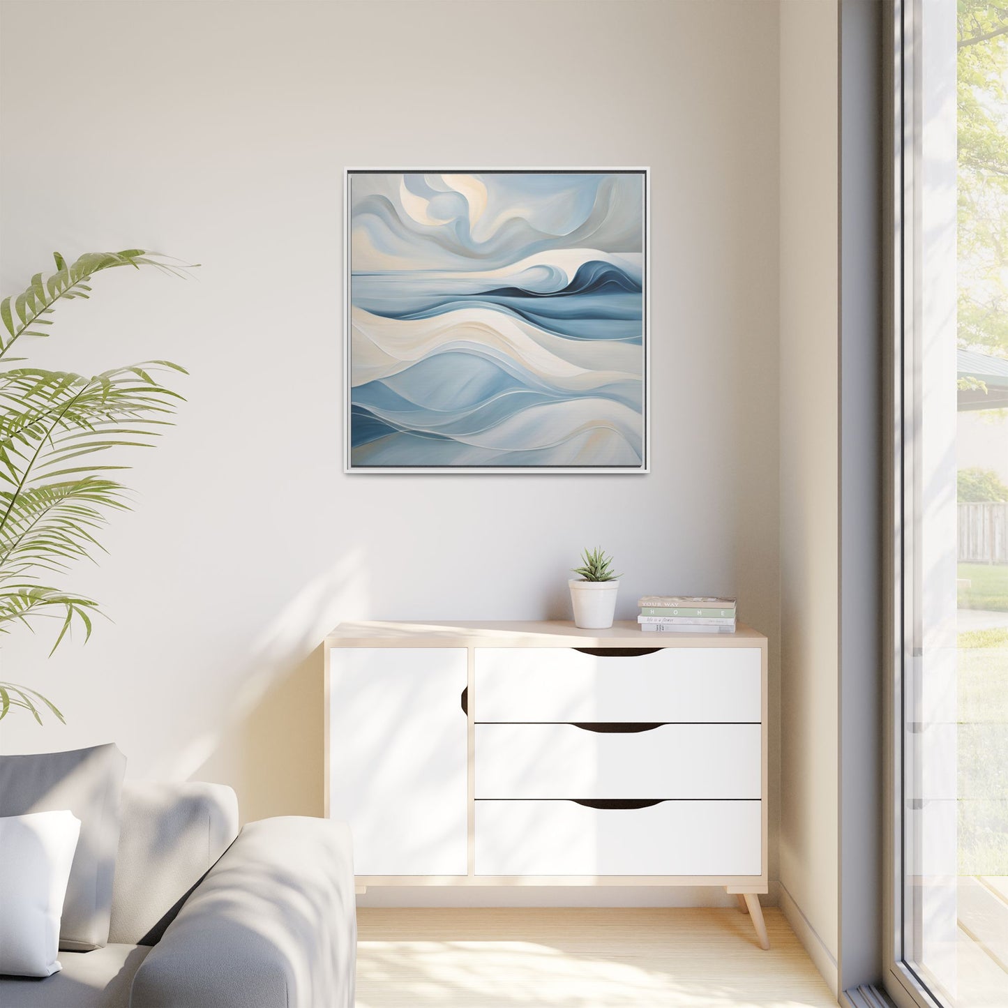 Modern Abstract Wave Design Unique Framed Canvas Wall Art Ocean Beach Gift Nature Lover Gift Underwater Sea Lover Gift 3 frame colors