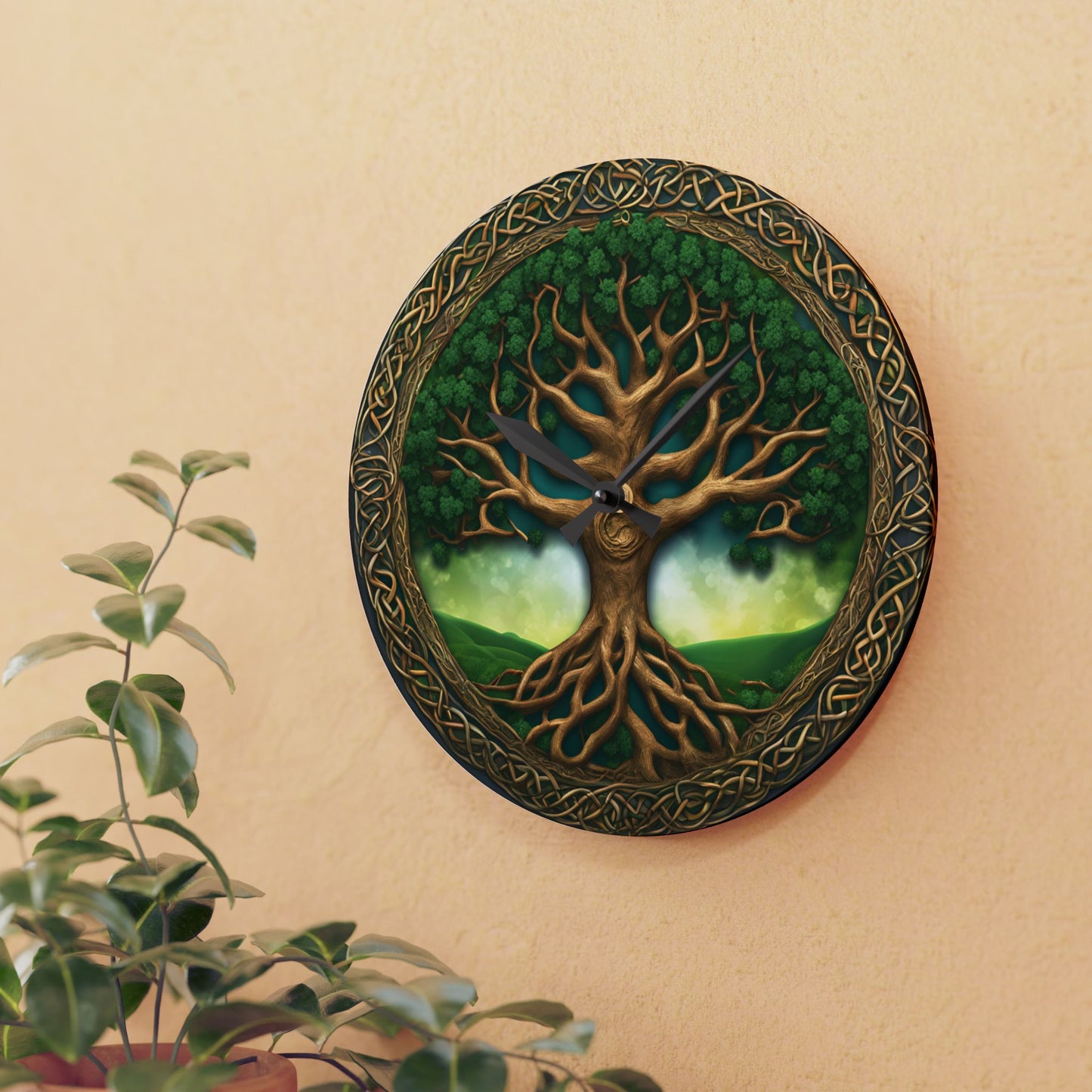 Celtic Tree of Life Design Acrylic Clock Unique Colorful Wall Clock for Kitchen or Living Room Nature Lover Gift
