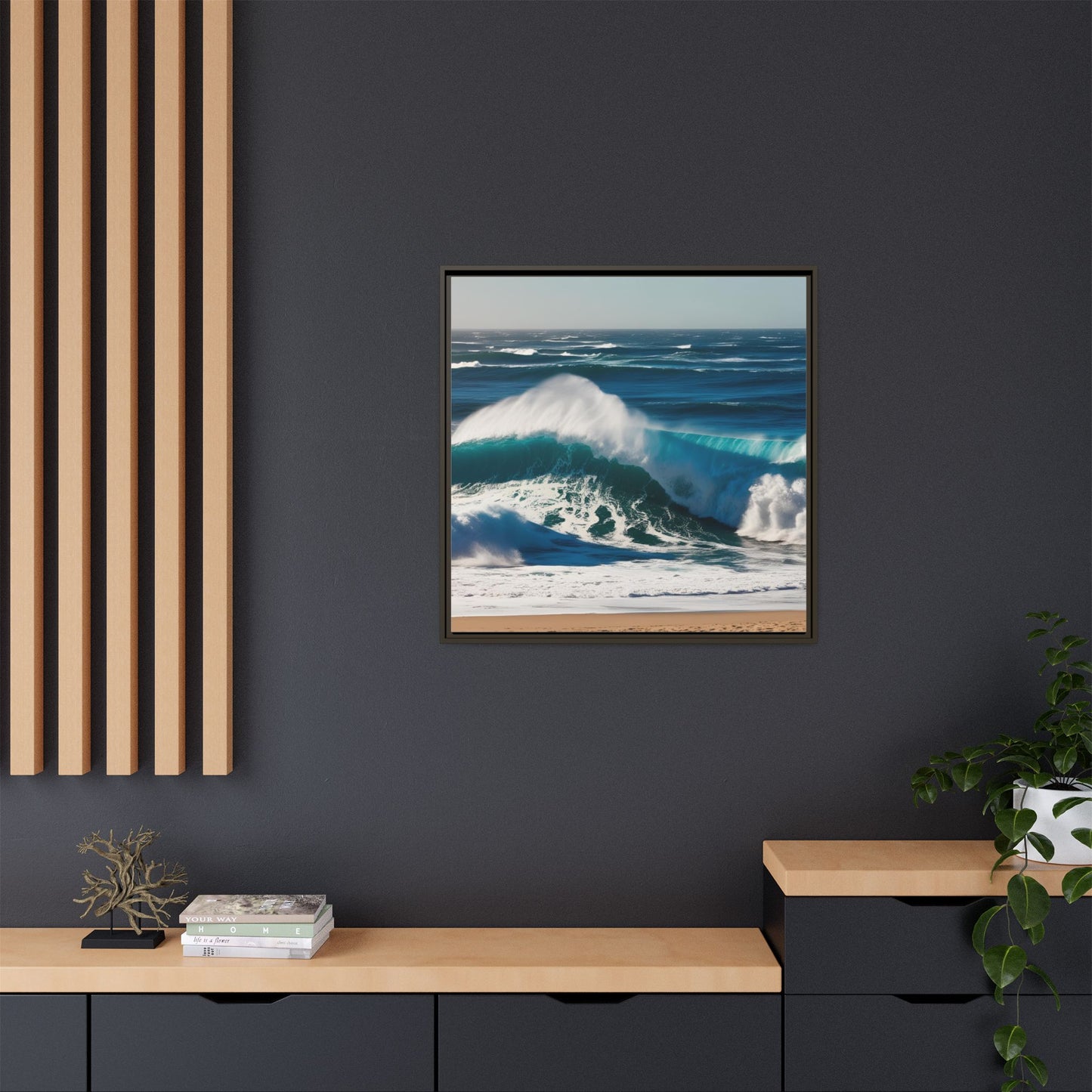 Peaceful Ocean Waves at the Beach Calm Sunny Day Framed Canvas Wall Art Vacation Oceanic Gift Nature Lover Zen Decor Gift 3 frame colors